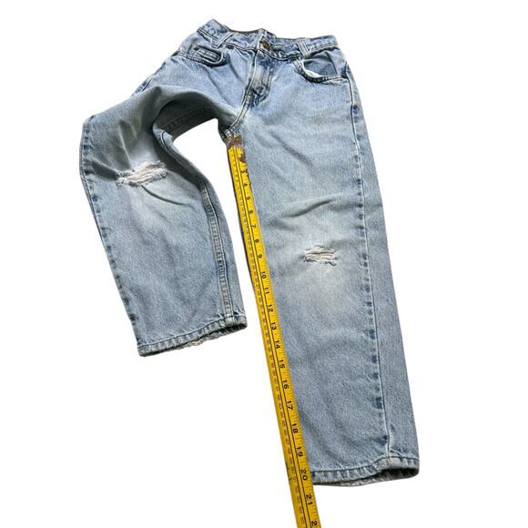 Vintage Levi’s 550 Orange tab Youth Relaxed Fit Jeans Light Wash Distressed Sz 7 - Picture 5 of 12